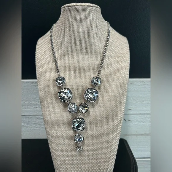 NWOT| Statement Crystal Drop Necklace | Silver Tone - Picture 1 of 3